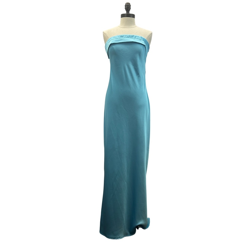Billy j Strapless Maxi Gown Women Size L Turquoise Blue Excellent‎ Satin